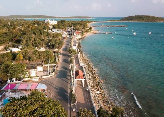 Aerial view along the waterfront promenade